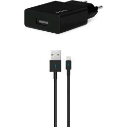 Мережевий зарядний пристрій для телефона Ttec SmartCharger USB Black + Type-A to Lightning Cable (2SCS20LS)