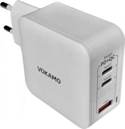 Адаптер живлення для телефона Vokamo 2хType-C, 1хUSB Spow GaN 66W White (VKM30031)