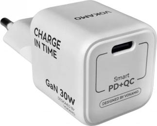 Адаптер живлення для телефона Vokamo Type-C Spow Mini GaN 30W White (VKM30032)