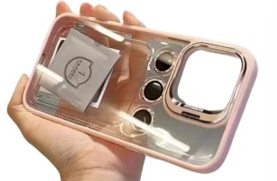Чохол-накладка Infinity Lens Metal для iPhone 15 Pro Transparent Pink + скло на камеру + тримач