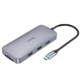 USB-хаб Hoco HB33 Easy Type-C 10-in-1 multi-function converter 0, 18m Metal Gray