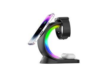 Бездротовий зарядний пристрій Infinity 3IN1 MagSafe RGB Light (iPhone, iWatch, AirPods) Original Black
