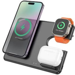 Бездротовий зарядний пристрій Hoco CQ1 3 в 1 Black 15W QI