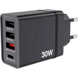 Адаптер живлення для телефона Verbatim 30W Black 1xUSB-C, 3xUSB-A, PD3.0, QC3.0