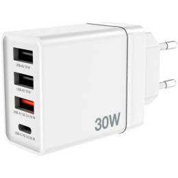 Адаптер живлення для телефона Verbatim 30W White 1xUSB-C, 3xUSB-A, PD3.0, QC3.0