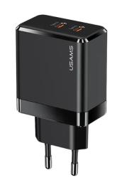 Адаптер живлення для телефона USAMS T54 Black US-CC172 GaN double USB-C QC&amp;PD3.0 40W 3A (CC172TC01)
