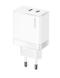 Адаптер живлення для телефона USAMS T54 White US-CC172 GaN double USB-C QC&amp;PD3.0 40W 3A (CC172TC02)