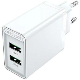 Адаптер живлення для телефона Vention FBAW0-EU White Two-Port USB-A, QC3.0, 18W/18W Wall Charger