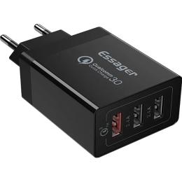 Адаптер живлення для телефона Essager FanGBo Black 30W 3xUSB-A, QC3.0 (ECTQC3-FBB01)