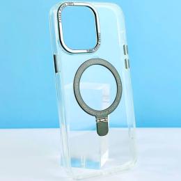 Чохол-накладка Infinity New Skin Tech MagSafe для iPhone 15 Pro Max Transparent Silver + тримач