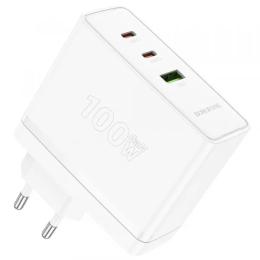 Адаптер живлення для телефона Borofone BN11 Imperial PD100W GaN Three-port (2Type-C 1Type-A) White (EU)