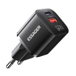 Адаптер живлення для телефона Essager Camber 20W GaN travel Phone Charger A + C Black EU (ECTAC-HMB01-P)