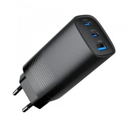 Адаптер живлення для телефона Gembird 1xUSB-A, 2xUSB-C, PD + QC3.0 65W Black (TA-UC-PDQC65-01-BK)