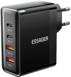 Адаптер живлення для телефона Essager Grace 100W 4 Ports Travel Charger (2Type-C 2Type-A) Black (ECT2CA-QYB01-Z)