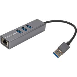 Перехідник Cabletime CA913374 USB-A (тато)  -  3 USB-A (мама) + RJ45 (мама), 0.15m