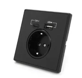 Розетка Voltronic 31519 Black AC:110-250V / 16A, Type-C / USB