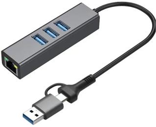 USB-хаб Dynamode DM-AD-GLAN-U3 USB-A/USB-C - RJ45 + 3x USB-A, 0.13m Dark Gray