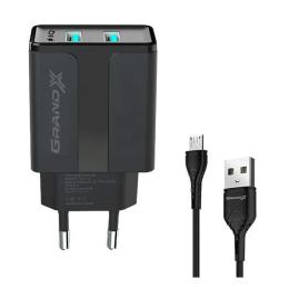 Мережевий зарядний пристрій для телефона Grand-X CH-15UMB Black (microUSB 2xUSB 2.1А 5V )