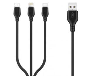 Дата-кабель XO NB103 3in1 USB (тато)  -  USB Type-C, Lightning, Micro-USB (тато) 1m Black