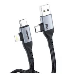 Дата-кабель Foneng X92 USB-A/USB-C (тато)  -  USB-C/Lightning (тато), 1m Black (X92-CA-FIO)
