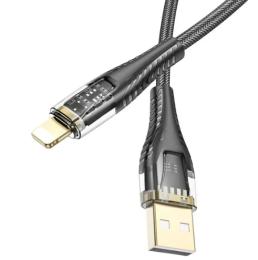 Дата-кабель Hoco U121 Gold standard Transparent Discovery Edition iP USB Type-A (тато)  -  Lightning (тато) 1.2m Black