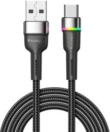 Дата-кабель Essager Colorful LED USB Cable Fast Charging 3A USB-A (тато)  -  Type C (тато) 0.5m Black (EXCT-XCDB01)