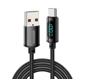 Дата-кабель Essager Enjoy LED Digital Display USB Charging Cable 7A USB A (тато)  -  Type C (тато) 2m Black (EXCT-XYA01-P)