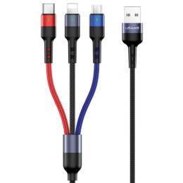 Дата-кабель USAMS U26 USB-A (тато)  -  USB-C/MicroUSB/Lightning (тато), 0.35m Black