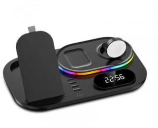 Бездротовий зарядний пристрій Infinity 4 IN1 A06 RGB Black (iPhone, iWatch, AirPods,Clock) 30W