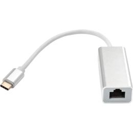 Перехідник Vinga USB Type-C (тато)  -  RJ-45 (мама) Silver (VCPATC2GBLNS)