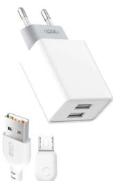 Мережевий зарядний пристрій для телефона XO L65 2USB 2.4A White + microUSB cable