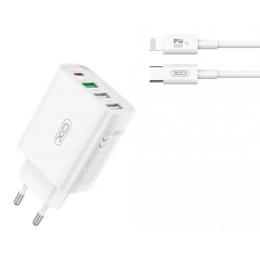 Мережевий зарядний пристрій для телефона XO L120 3USB-A/USB-C White PD&amp;QC3.0 20W 3A with Lightning-Type-C cable