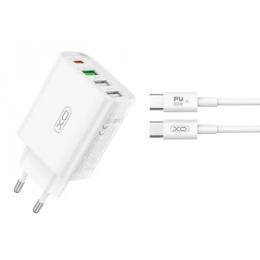 Мережевий зарядний пристрій для телефона XO L120 3USB-A/USB-C White PD&amp;QC3.0 20W 3A with Type-C cable