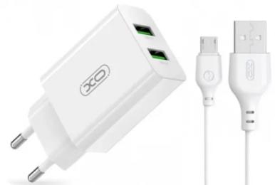 Мережевий зарядний пристрій для телефона XO L119 (EU) dual USB-A QC18W fast charging charger White with Mirco cable