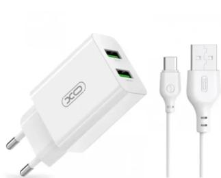 Мережевий зарядний пристрій для телефона XO L119 (EU) dual USB-A QC18W fast charging charger White with TYPE-C cable