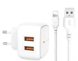 Мережевий зарядний пристрій для телефона XO L61 12W (EU) TWO USB port 2.4A travel charger White Lightning