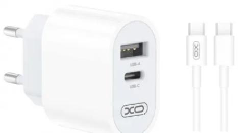 Мережевий зарядний пристрій для телефона XO L97 A + C dual port Home charger White with Type-c cable