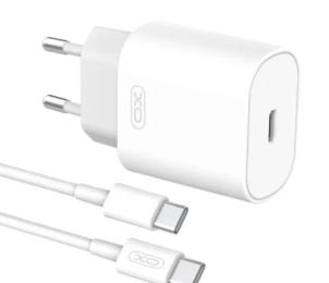 Мережевий зарядний пристрій для телефона XO L91EU 25W TYPE-C fast charger White with TYPE-C cable