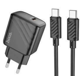 Мережевий зарядний пристрій для телефона Hoco CS22A Value single port PD30W charger set Black (Type-C to Type-C)(EU)