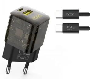 Мережевий зарядний пристрій для телефона XO CE05 (EU) PD30W + QC3.0 18W Brown with Type-c cable