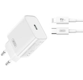 Мережевий зарядний пристрій для телефона XO CE15 (EU) PD20W USB-C White with Lightning cable