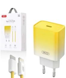 Мережевий зарядний пристрій для телефона XO CE18 (EU) PD30W USB-C fast charging charger Yellow with Lightning cable