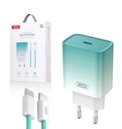 Мережевий зарядний пристрій для телефона XO CE18 (EU) PD30W USB-C fast charging charger Blue with Lightning cable
