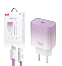 Мережевий зарядний пристрій для телефона XO CE18 (EU) PD30W USB-C fast charging charger Violet with Lightning cable