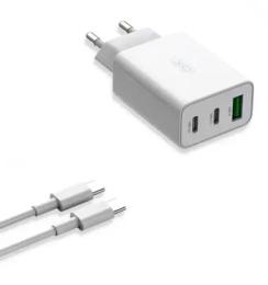 Мережевий зарядний пристрій для телефона XO L117 (EU) PD45W/QC18W (2USB-C + 1USB-A) fast charging charger White with TYPE-C cable