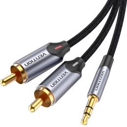 Аудіо-кабель Vention BCNBH mini-jack 3.5 мм (тато)  -  2RCA (тато) 2м Gray