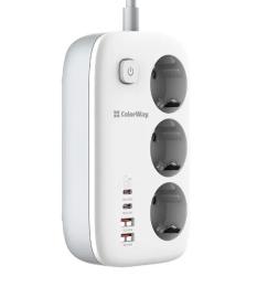 Мережевий фільтр ColorWay CW-CHE34PDW White GaN3 Pro PD 65W (2USB-A + 2 TYPE-C) 3 розетки, 4 USB, 2 м