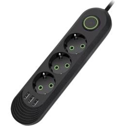Мережевий фільтр Voltronic F03U Black 3 розетки, 3xUSB, 1.5м