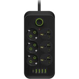 Мережевий фільтр Voltronic F07U Black 6 розеток, 1xUSB-C, 4xUSB, 2м