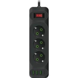 Мережевий фільтр Voltronic F23U Black 3 розетки, 1xUSB-C, 3xUSB, 2м